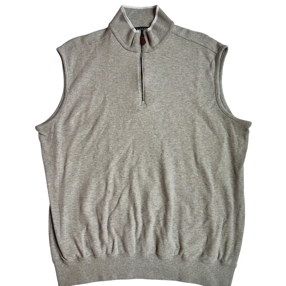 Polo Golf Ralph Lauren Sweater Vest Gray 1/4 Zip 100% Cotton Peru Mens‎ Medium